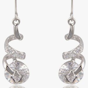 Cubic Zirconia faceted bridal pierced silver tone twisted design drop earrings